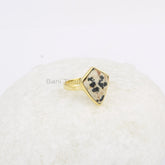 Jasper Ring, Dalmation Jasper 9x14mm Kite Shape Gemstone Ring, 18k Gold Plated Sterling Silver Ring, Promise Ring, Boho Ring, Bezel Ring